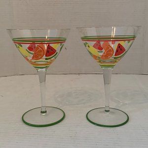 Partylite Summer Fest Hand Painted Martini Cocktail Glasses P7512 Lot of 2
